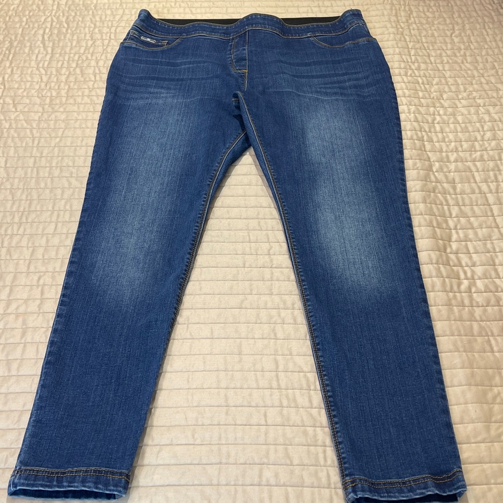 Coco + Carmen WOMENS SIZE XL High Rise Blue Jeans FAKE FRONT POCKETS PULL ON